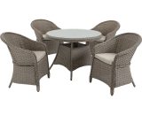 Outsunny 5 Pieces Outdoor Patio PE Rattan Dining Set, Four Seater Garden Furniture - 4 Chairs & Round Table w/ Umbrella Hole, Mixed Grey 861-045 5056725538897