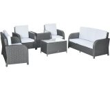 Outsunny 7 Seater Outdoor Rattan Garden Furniture Sets with Wicker Sofa, Reclining Armchair and Glass Table, Grey 860-251V70GY 5056602947552