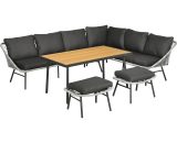 Outsunny 6 Seater Outdoor Rattan Garden Furniture Sets with Sofa, Footstool and Wood-Plastic Coffee Table, 193x72x75cm, Grey 860-273V00GY 5056602947637