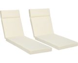 Outsunny Set of 2 Sun Lounger Cushions, Replacement Cushions for Rattan Furniture with Ties, 196 x 55 cm, Cream White 84B-514V70CW 5056602960001