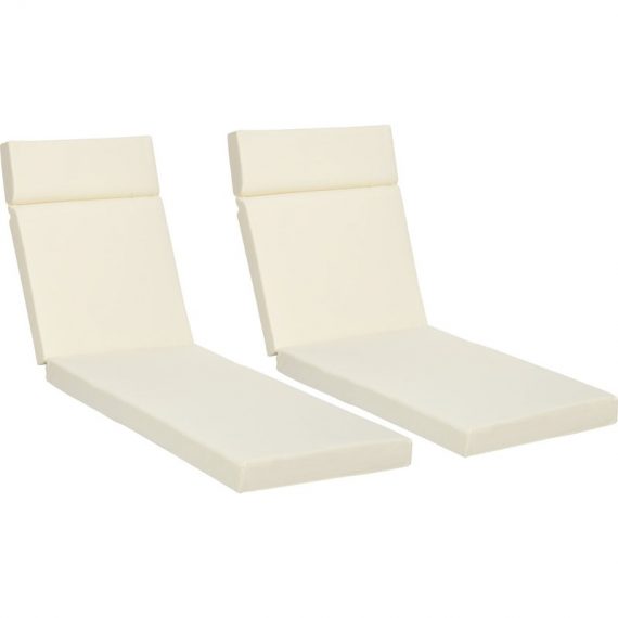 Outsunny Set of 2 Sun Lounger Cushions, Replacement Cushions for Rattan Furniture with Ties, 196 x 55 cm, Cream White 84B-514V70CW 5056602960001