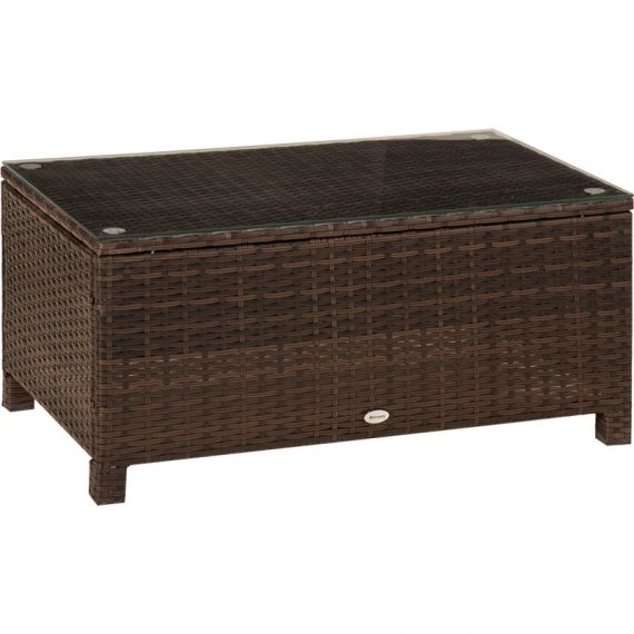 Outsunny Rattan Garden Furniture Coffee Table Patio Tempered Glass (Mixed Brown) 01-0721 5060348504283