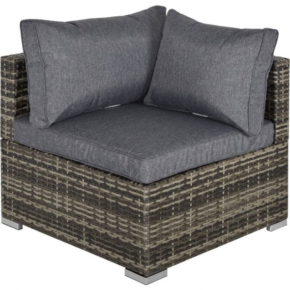 Outsunny PE Rattan Wicker Corner Sofa Garden Furniture Single Sofa Chair w/ Cushions, Deep Grey 860-137CG 5056725571320
