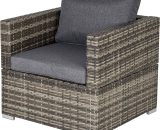 Outsunny Outdoor Patio Furniture Single Rattan Sofa Chair Padded Cushion All Weather for Garden Poolside Balcony Deep Grey 860-141V70CG 5056725550011