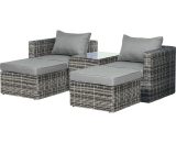 Outsunny 2 Seater Rattan Garden Furniture Set w/ Tall Glass-Top Table Aluminium Frame Balcony Sofa, Mixed Grey 860-088GY 5056399146787