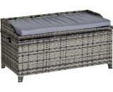 Outsunny Patio PE Rattan Wicker Storage Basket Box Bench Seat Furniture w/ Cushion Mixed Grey 841-153V70 5056399148132