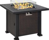 Outsunny Square Propane Gas Fire Pit Table, 50000 BTU Rattan Smokeless Firepit Patio Heater w/ Glass Screen, Beads and Lid, 82cm x 82cm x 66cm, Black 842-252V01SR 5056534572433