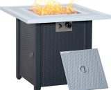 Outsunny Square Propane Gas Fire Pit Table, 40000 BTU Rattan Smokeless Firepit Patio Heater with Lava Rocks and Lid, 71cm x 71cm x 62cm, Black 842-253 5056534574444