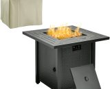 Outsunny Square Propane Gas Fire Pit Table, 40000 BTU Rattan Smokeless Firepit Patio Heater w/ Protective Cover, Lava Rocks and Lid, 71x71x62cm, Black 842-260V70 5056534574864