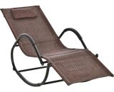 Outsunny Rocking Chair Zero Gravity Rocking Lounge Chair Rattan Effect Patio Rocker w/ Removable Pillow Recliner Seat Breathable Texteline - Brown 84B-679BN 5056534536848