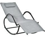 Outsunny Rocking Chair Zero Gravity Rocking Lounge Chair Rattan Effect Patio Rocker w/ Removable Pillow Recliner Seat Breathable Texteline - Grey 84B-679GY 5056534536787