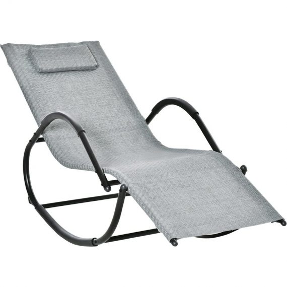 Outsunny Rocking Chair Zero Gravity Rocking Lounge Chair Rattan Effect Patio Rocker w/ Removable Pillow Recliner Seat Breathable Texteline - Grey 84B-679GY 5056534536787