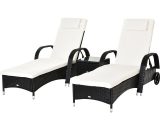 Outsunny 3 Pieces Patio Lounge Chair Set Garden Wicker Wheeling Recliner Outdoor Daybed, PE Rattan Lounge Chairs w/ Cushions & Side Coffee Table Black 862-010BK 5061025081646