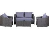 Outsunny Rattan Garden Furniture Set 4-seater Sofa Set Coffee Table Single Chair Bench Aluminium Frame Fully-assembly, Grey 860-083 5056029881088